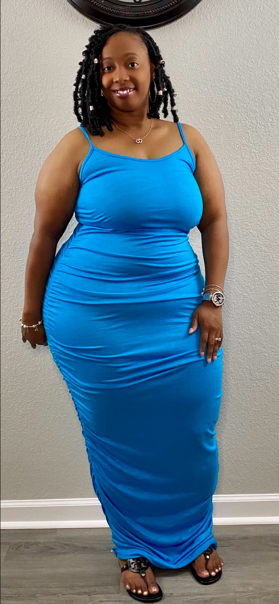 Scrunch Maxi Dress | Turquoise Blue (Plus Size)