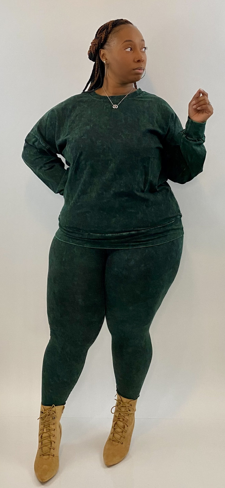 Super Chill Pullover Legging Set  Army Green (Plus Size) – In The