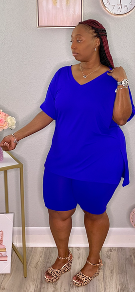 Curves and Chill Biker Short Set | Bright Blue (REGULAR AND PLUS SIZE)