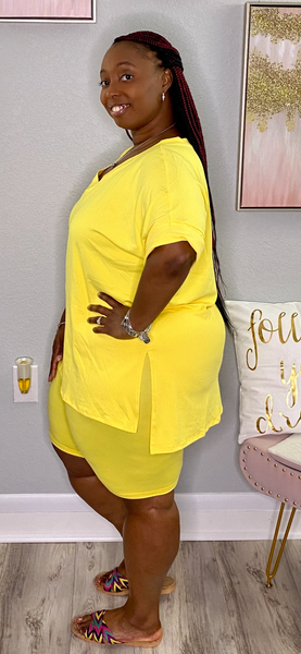 Curves and Chill Biker Short Set | Yellow (REGULAR AND PLUS SIZE)