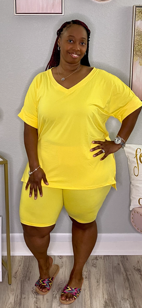 Curves and Chill Biker Short Set | Yellow (REGULAR AND PLUS SIZE)