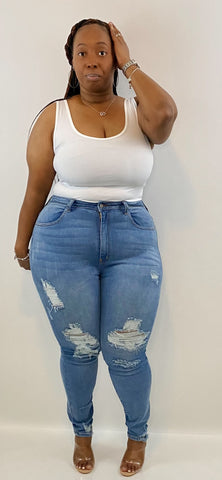 She's Ready Distressed Jeans | Medium Blue (Plus Size)
